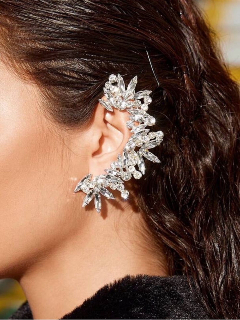 Luxe Crystal Ear Cuff in Silver
